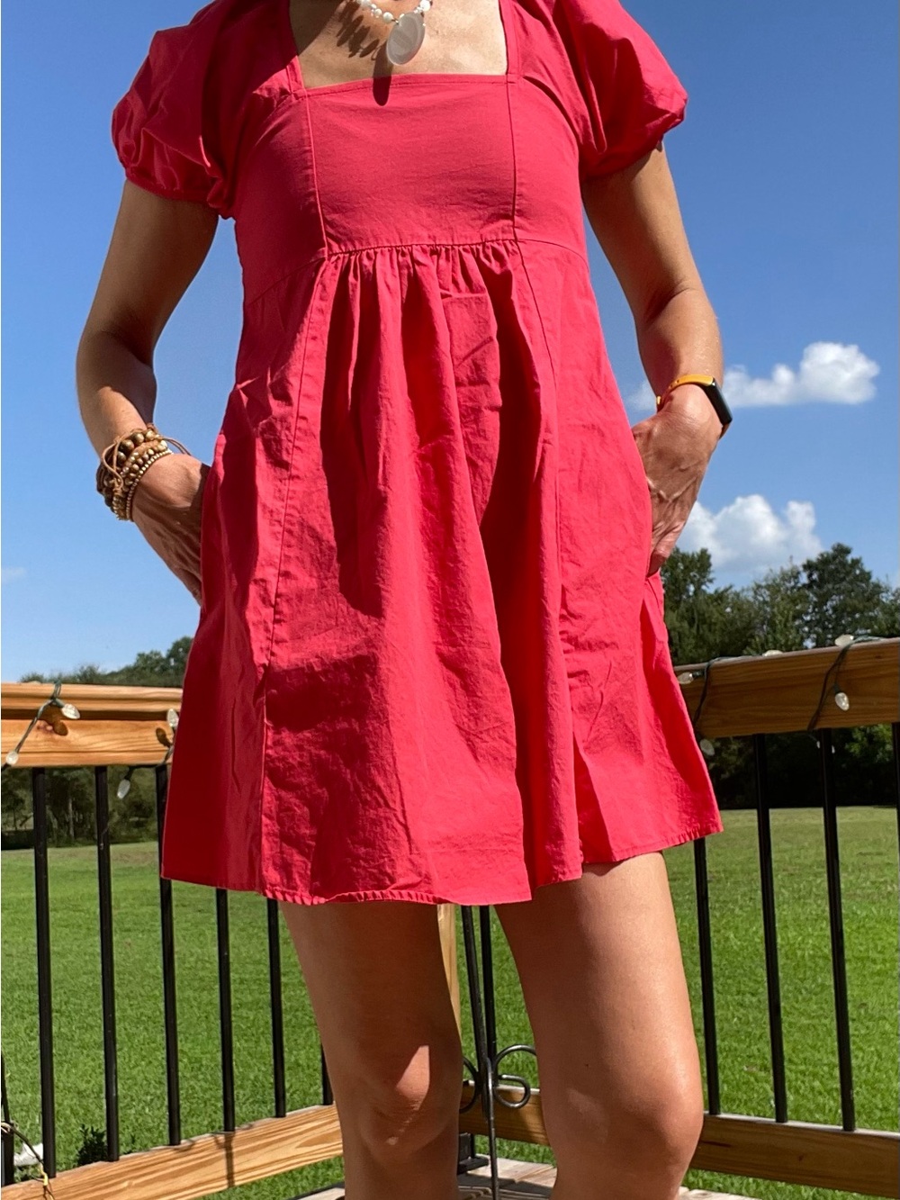 Draper James Bright Red Puff Sleeve Mini Dress